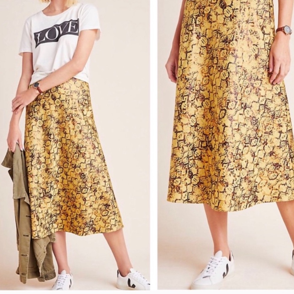 Anthro Plus Yellow Snake Print Skirt Size 2X NWT